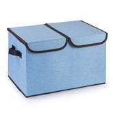 Kuber Industries Double Lid Foldable Storage Box|Toys Storage Bin|Wardrobe Organizer For Clothes|Front Handle & Stackable (Blue)